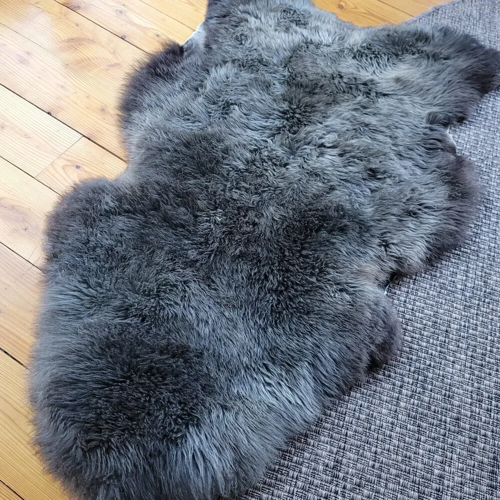 Genuine Swedish Sheepskin Rug Natural Steel Gray Rare Color Pelt Throw 48